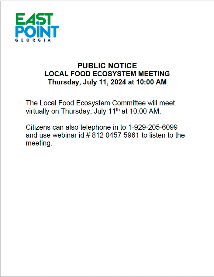Public Notice Local Food Ecosystem Meeting July 11 10am